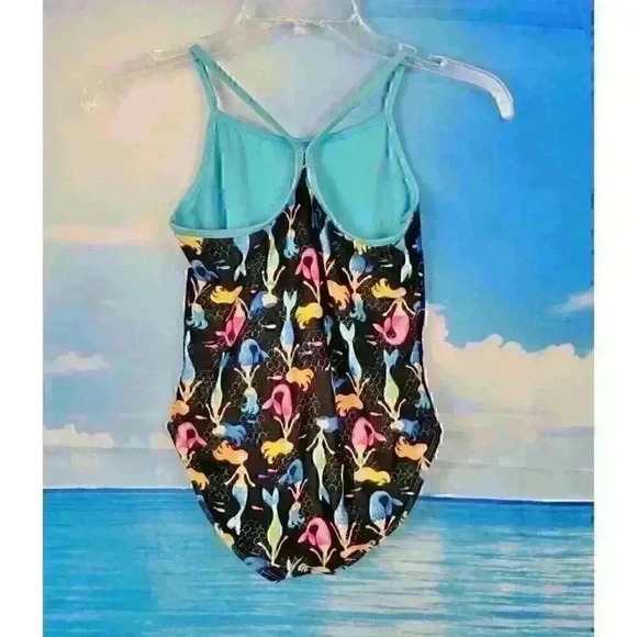 WONDER NATION Girl MERMAID Bathing Swim Suit BLACK One Piece LINED size Lg 10-12 - Picture 3 of 5